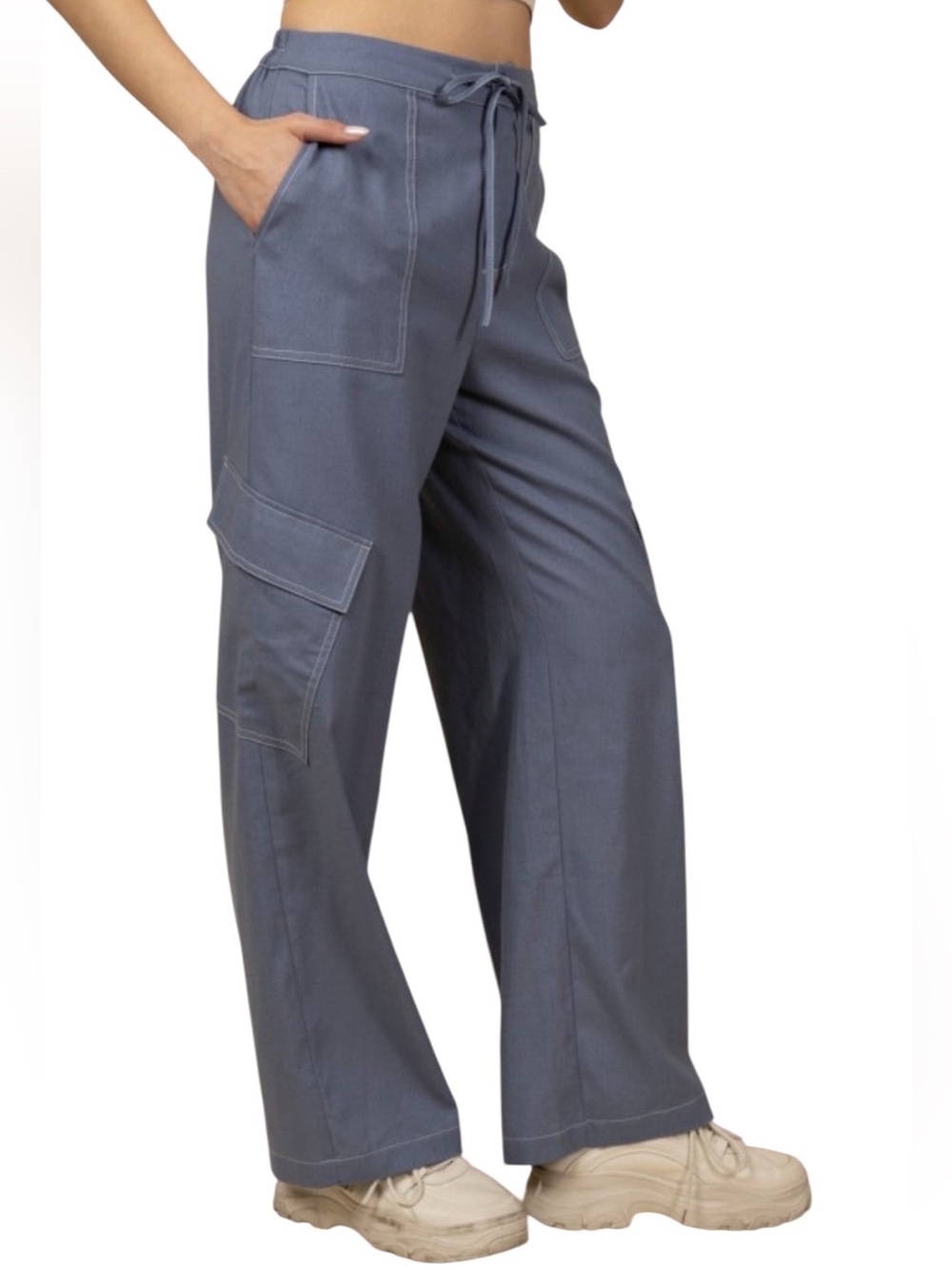 Very J New In Blue Cotton blend Cargo Wide Leg Pant
